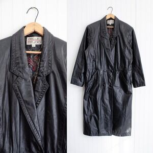 vtg Pelle Studio oversized long black leather‎ coat